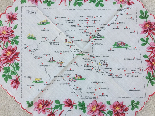 Vintage Pink Flowers Colorado 13" Sq Scallop Edge Handkerchief  Hankie FREE SHIP - Picture 3 of 8