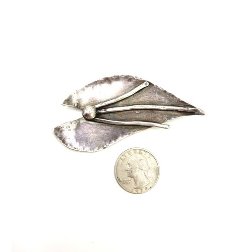 VTG Sterling Silver Art Nouveau Leaf Lily Pad Brooch Unisex Handmade Unsigned - Picture 3 of 4