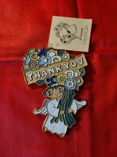 New VTG 1981 St Andrew's Priory handcrafted stoneware pottery thank you angel - Picture 2 of 9