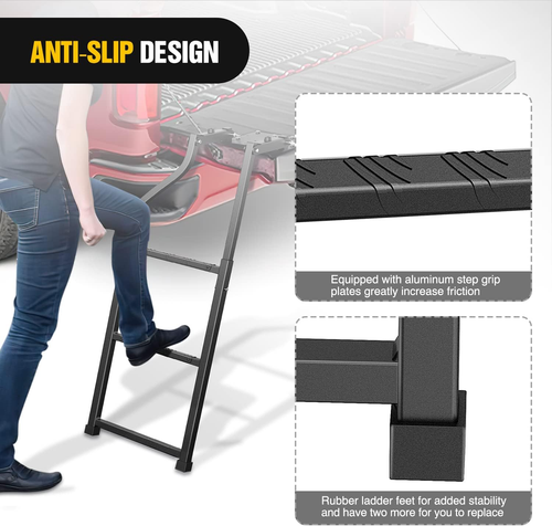 Foldable Truck Tailgate Ladder for Pickup with Aluminum Step Grip Plates, Replac - Picture 5 of 7