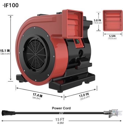 1HP Commercial Inflatable Bounce Blower Copper Motor High Pressure 900CFM A - Picture 3 of 7
