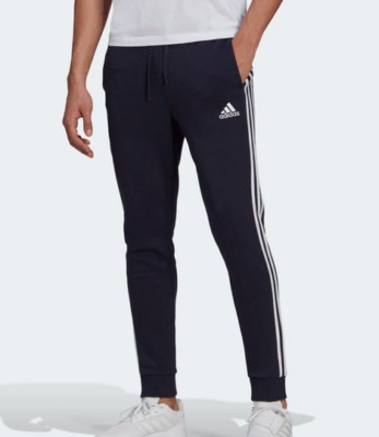 Mens Adidas Essential Fleece Tapered Cuff Pants Sweatpants Joggers 3 Stripe New