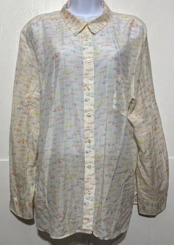 Ann Taylor Beach Umbrella Print Roll Tab Sleeve Shirt Sheer Silk Blend Size XXL - Picture 2 of 9