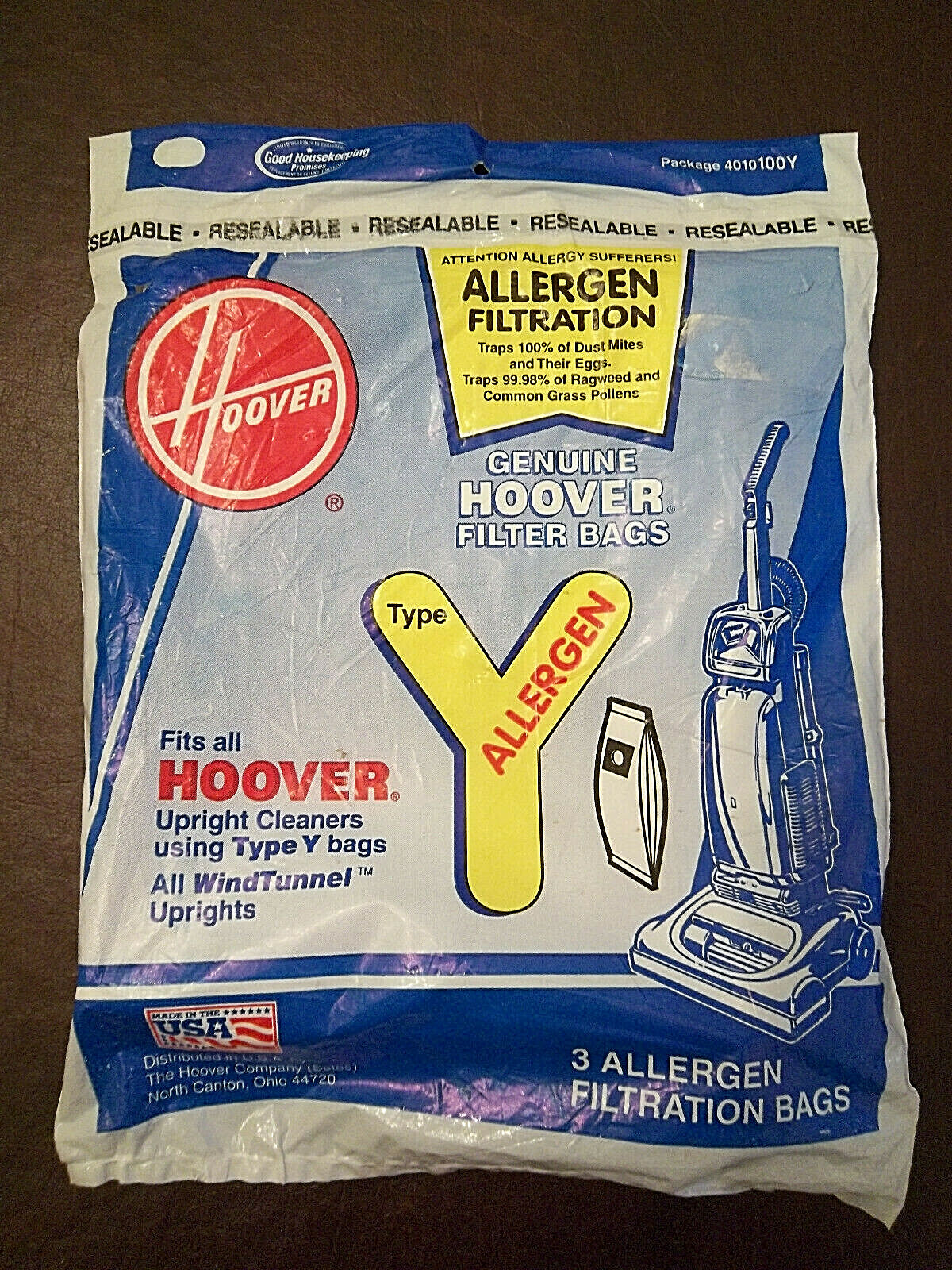 Hoover 3Pack Vacuum Allergen Filtration Bags Type Y Wind Tunnel