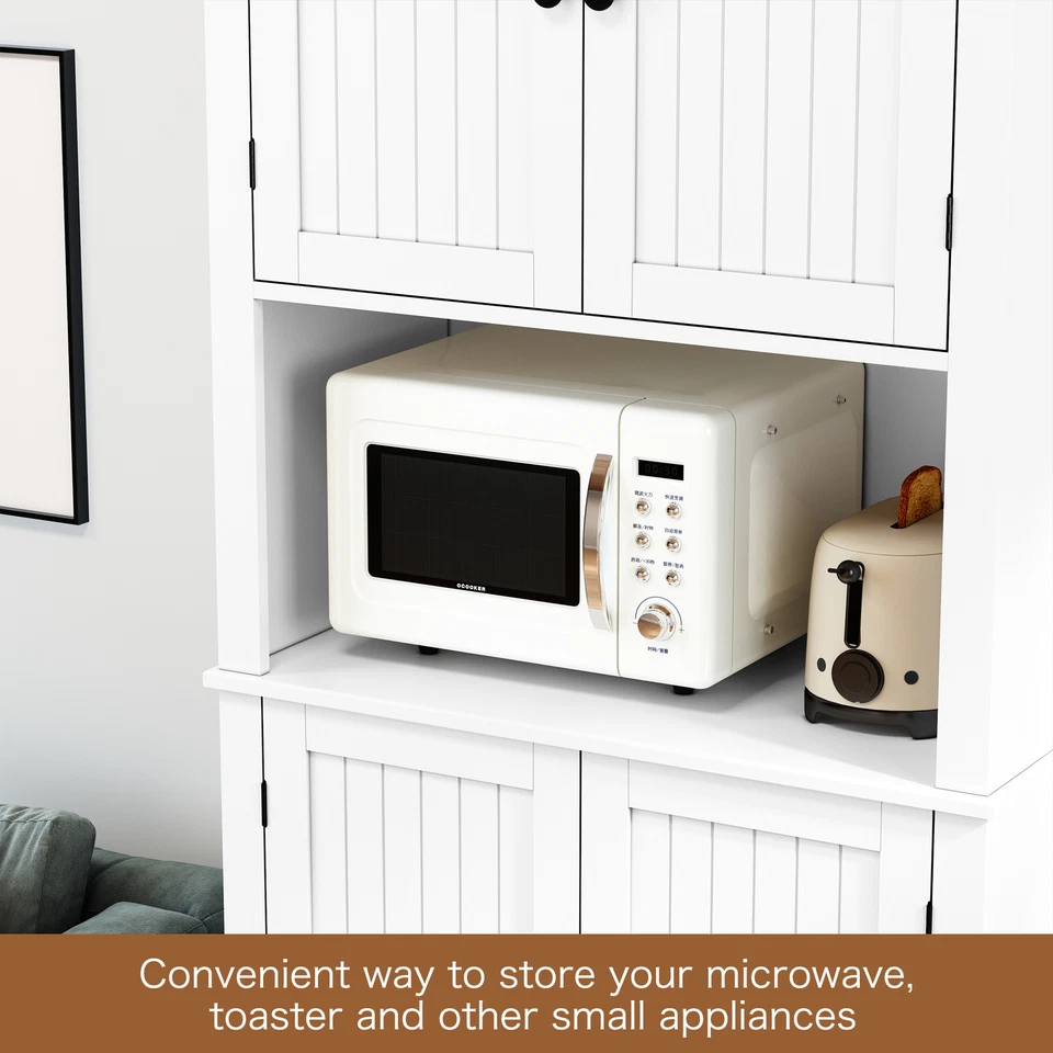 Armario de almacenamiento despensa de cocina de 72" de alto con soporte para microondas 4 puertas blanco Foto 4 de 4