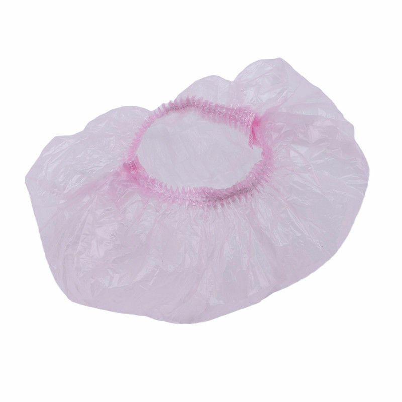 Disposable PINK Plastic (Lot of 5) HAIR SHOWER CAP / FOOD COVERS / SHOE