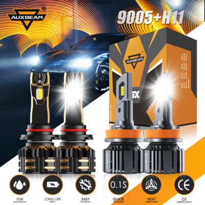 AUXBEAM 9005 H11 LED Headlight Bulbs Conversion Kit High Low Beam Bright White