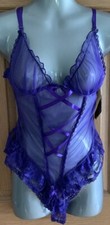 Vintage 80s NOS DEMURE Lingerie Purple Lace Teddy USA Sz Large
