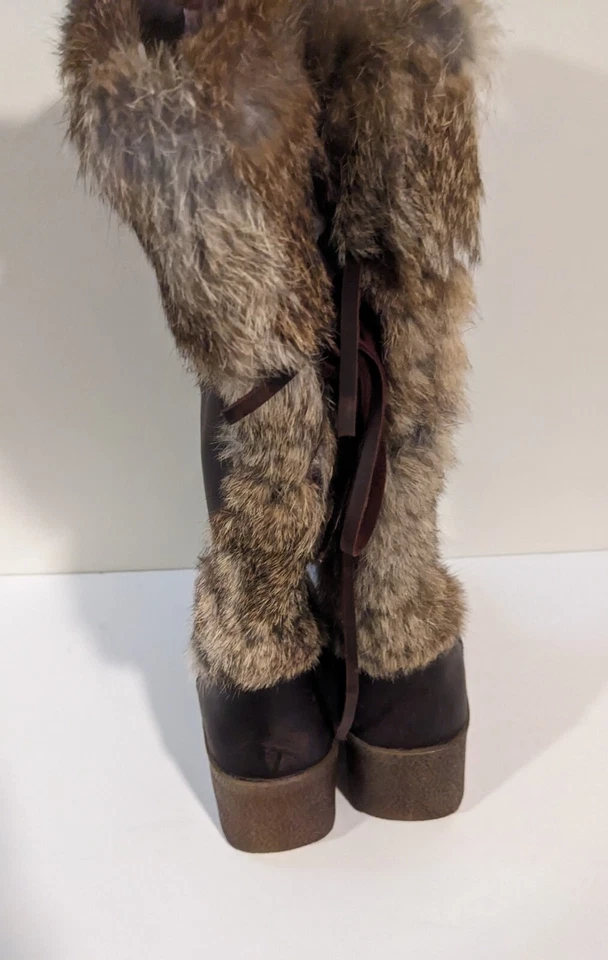 Botas Durand Cougar SPRUCE Feminina Tamanho 7 Marrom Alto Couro Cunha de Pele de Coelho - Imagem 2 de 4