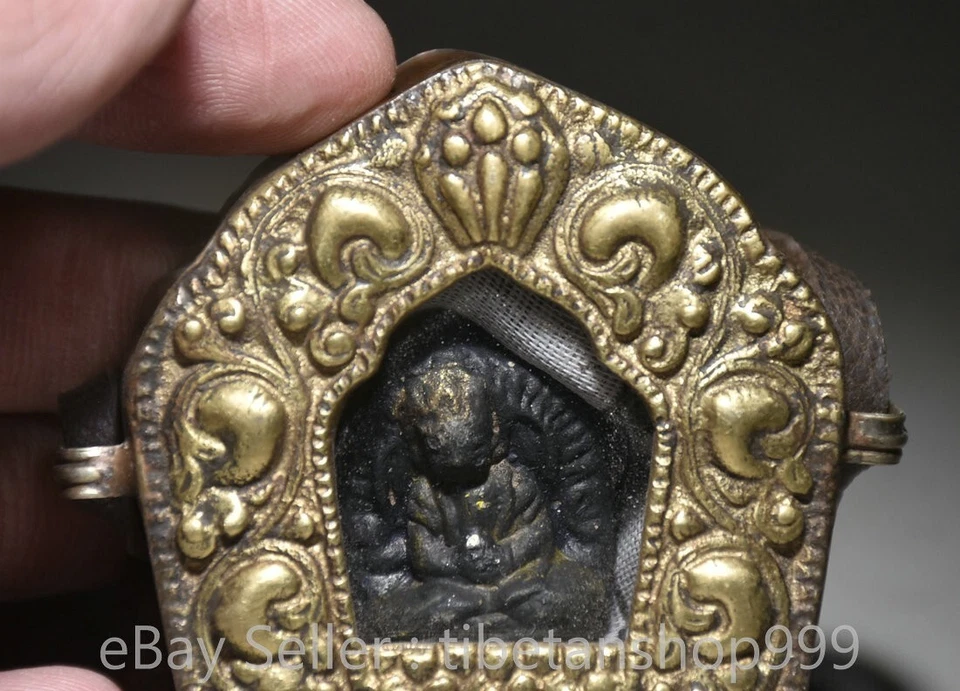 Caja Shakyamuni Amitabha Buda Gawu de bronce púrpura budismo chino antiguo de 2,5" Foto 2 de 4