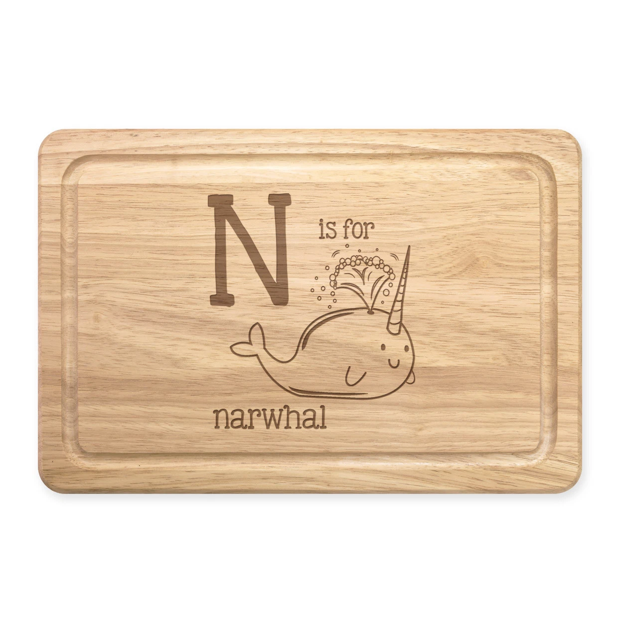 Letter N Is For Narwhal Rectangular Wooden Chopping Board - Funny Unicorn