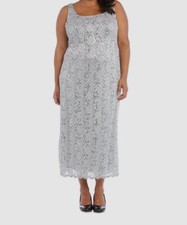 130 R M Richards Womens Silver Sequin Scoop Neck Sleeveless Tank Dress Size 16W
