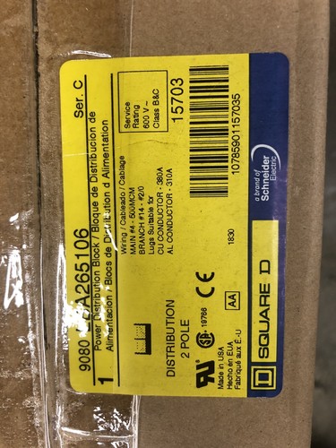 SQUARE D 9080LBA265106 POWER DISTRIBUTION BLOCK 9080 LBA265106 - Picture 3 of 3