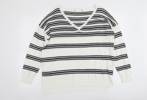 Marks and Spencer Damen Pullover weiß V-Ausschnitt Acrylmischung Größe 16