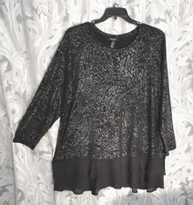 2X-1X STYLE & CO BLACK SILVER SHIMMER ANIMAL PRINT KNIT LONG TUNIC SWEATER TOP
