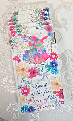 10 Blank Note Cards w/envelopes Land Of The Free floral US map NOS in box - Picture 3 of 4
