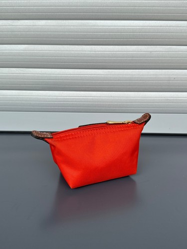 Longchamp Le Pliage Canvas Coin Purse Pouch Cognac Orange Brown Leather - Picture 4 of 13