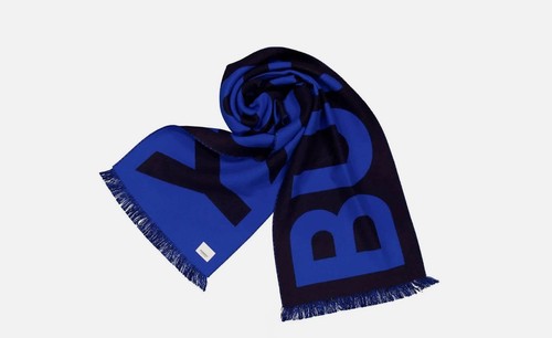 Burberry Men's Dark Charcoal Blue Logo Wool Jacquard Scarf NWT - Picture 2 of 3