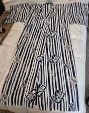    Traditional Japanese Black White 100 Cotton Long Kimono Yukata Robe 58" D2