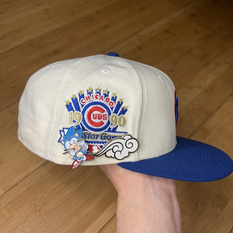 New Era 59FIFTY Chicago Cubs 1990 ASG Sonic w/-2 Pins Cream Royal 7 3/4 Hat Club - Image 2 of 4