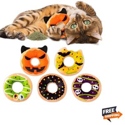 Halloween Donut Catnip Toys 5Pcs Indoor Play Exercise Chew Kittens
