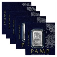 LOT 5 X 1 GRAM PAMP SUISSE .9995 FINE PLATINUM LADY FORTUNA BAR ASSAY MULTIGRAM 9999.99 per troy oz