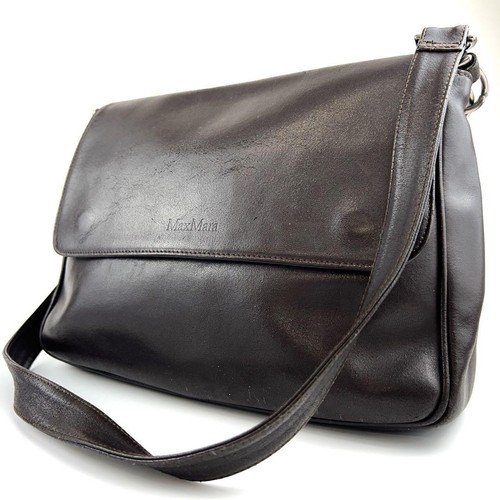 Max Mara Shoulder Bag Tote Bag Brown Leather Logo Women's USED FROM JAPAN - Picture 18 of 18