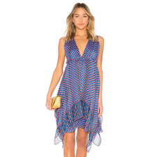 Ulla Johnson Colette Dress Size 4 Cerulean Blue Red 100% Silk Babydoll Empire