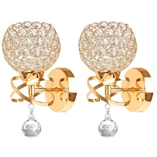 Gold Wall Sconces Set of Two, Modern Crystal Wall Lights with E26 Socket