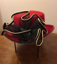 Hat-Red-Black, Fancy Bow. Formal, dressy, church Events.