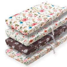 4 Pack Baby Girl Changing Pad Covers Sheets Set Soft Fitted Floral or Elephan...