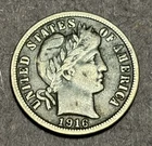 1916-P Barber Dime 10c - 90% Silver - F- VF Condition