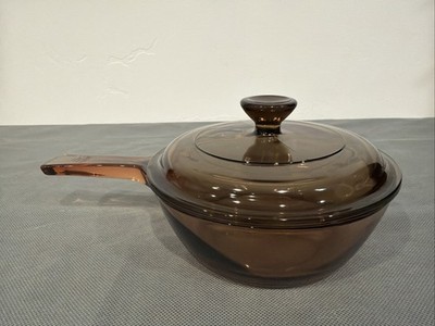Vintage Pyrex Visions Corning Ware Amber Brown 0.5 L Sauce Pan Pot w/Lid P81C 