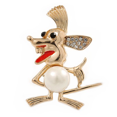 Crazy Mouse Kristall, Perlen Brosche in Vergoldung - 40 mm