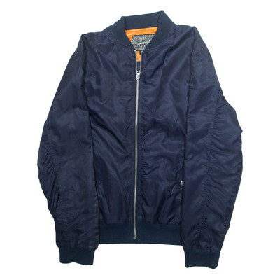 BROOKLYN CLOTHES Herren Bomberjacke Blau Nylon mit Reißverschluss L