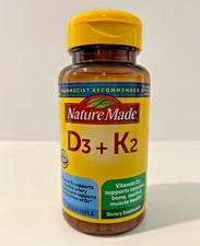 Nature Made Vitamin D3 + K2, Dietary Supplement, GF, 30 Softgels, USP Verified
