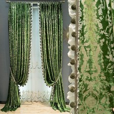 luxury Retro American Embroidery green cloth velvet bronzing curtain tulle M1749