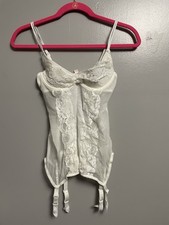 Victoria's Secret White Lace Bustier with Garter Straps Floral Sheer 34B