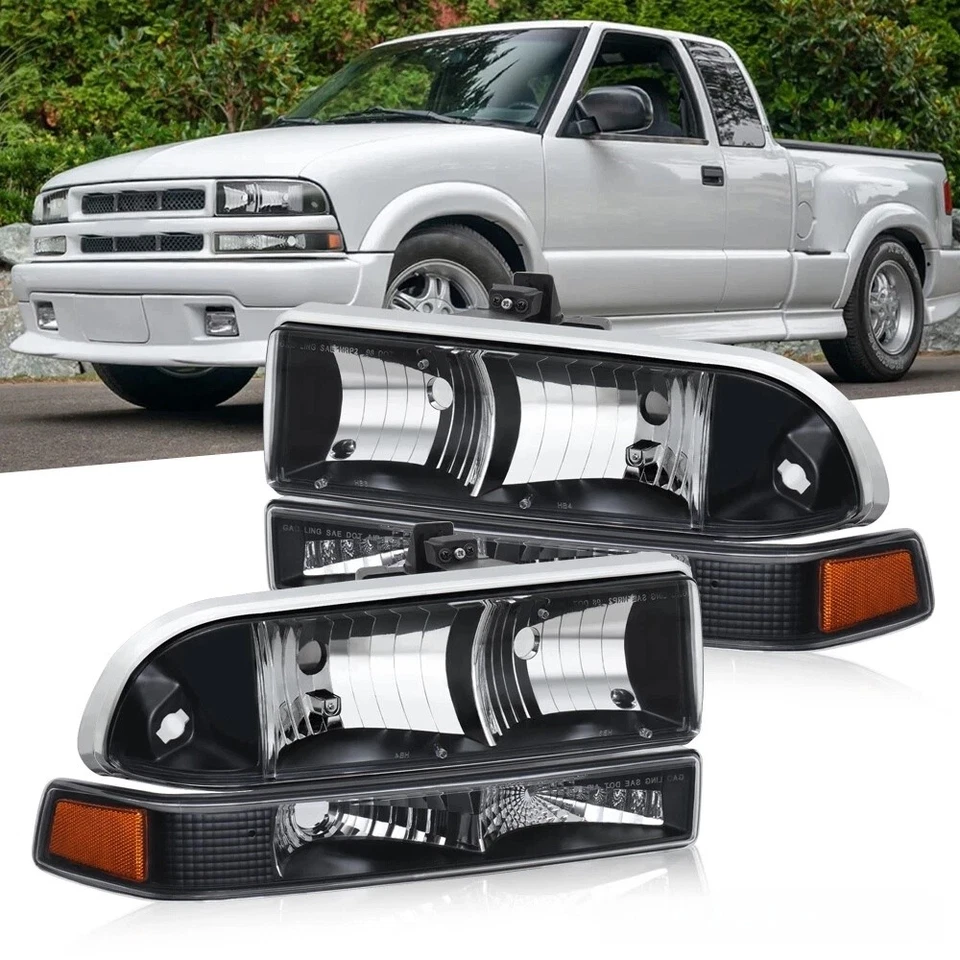 适用于 1998 - 2004 雪佛兰 s10 Blazer 黑色/琥珀色车头灯保险杠前照灯组件 — 第 3/4 张图片