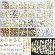 1680Pcs Assorted Pearl Beads Bracelet Making Kit, Flower Bow Butterfly Star Hear
