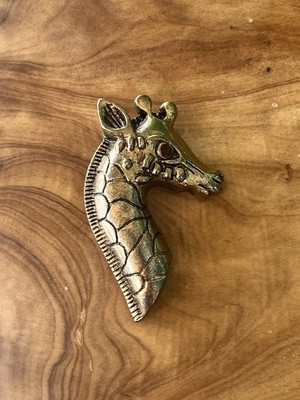 Vintage Giraffe Brooch Gold Tone Safari Animal Pin Red Eye Figural Jewelry 2 