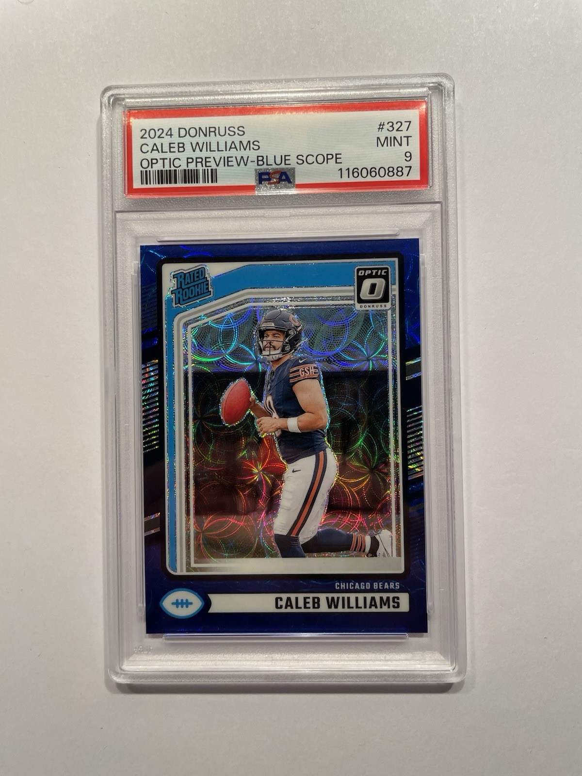 2024 Donruss - Rookie - Caleb Williams #327 - Optic Preview Blue Scope - PSA 9