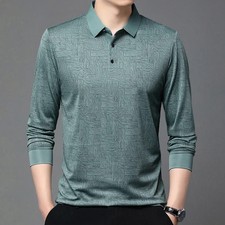 New Men's Business Casual Long Sleeved Shirt Solid Color Polo Shirt Fashionable