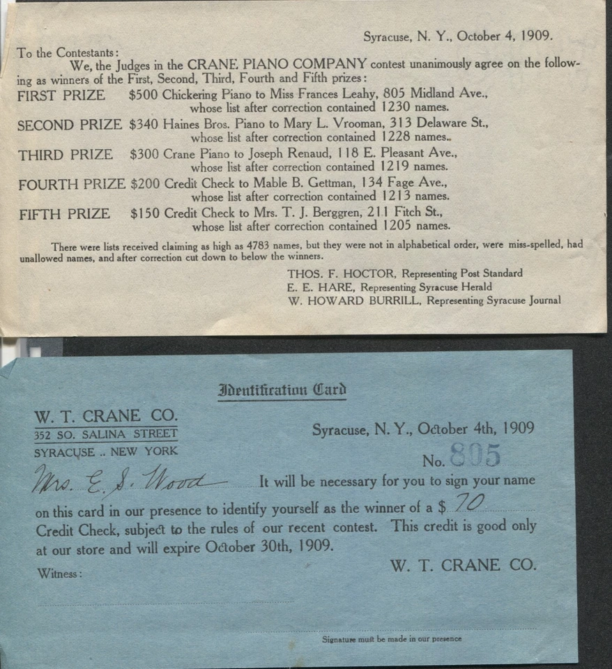 Advertising Cover Syracuse NY  W. T. Crane Co.  Pianos & Phonographs 1909 - Image 3 of 3
