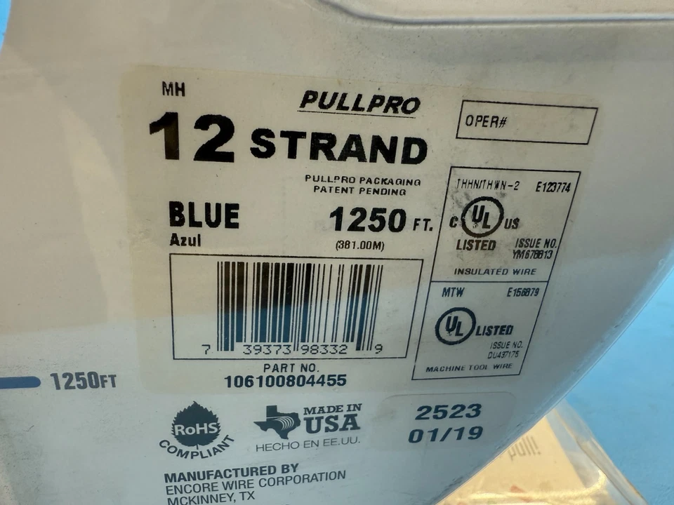 Encore Wire 106100804455 PullPro 1250Ft Blue Building Copper Wire THWN-2 - Image 3 of 4