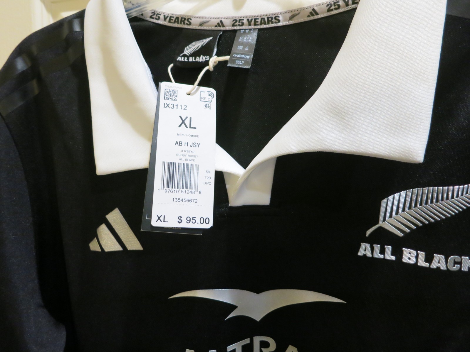 Mens Black Adidas All Blacks (New Zealand) Rugby Jersey-Size XL-NWT-$95 MSRP!!!! thumbnail 3