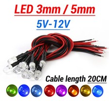 5V-12V Constant or Flashing 3mm 5mm Pre Wired Ultra Bright LED
