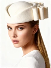 White Wool Felt Fascinator Hats For Women Wedding Tea Party Beret Hat With Bow