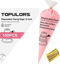 100PCS Disposable Piping Bags 12 Inch Pastry Icing Bags with Twist Ties