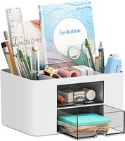 Schreibtisch Organizer 7 FäCher Kunststoff Multifunktional Mit Schublade Weiß